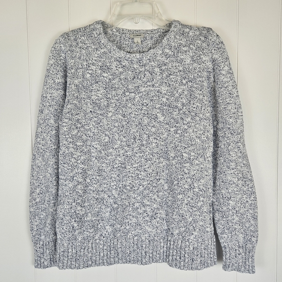 LL Bean Sweater Womens L White Blue Speckled Crew Neck Pullover Cotton Classic - Picture 8 of 8